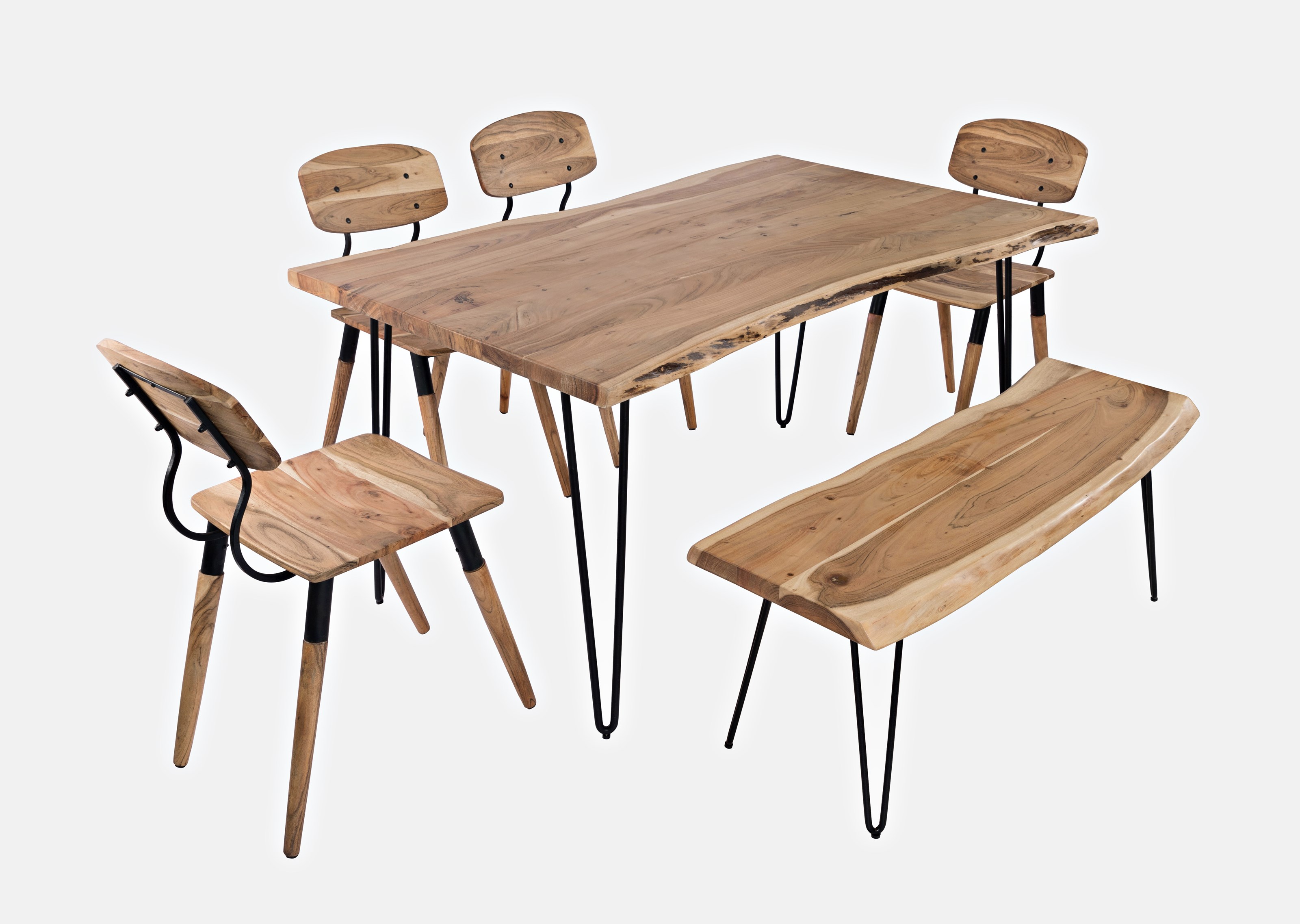 60" Dining Table with 4 Chairs and Bench